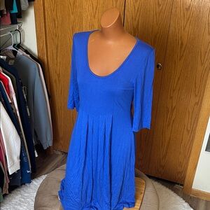 Royal Blue Scoop Neck Pleated Dress